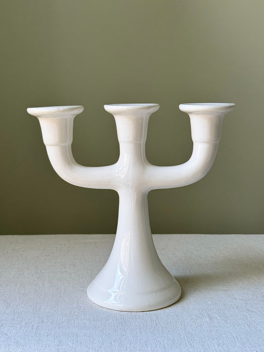 Vintage Swedish White Ceramic Candelabra, 1970s