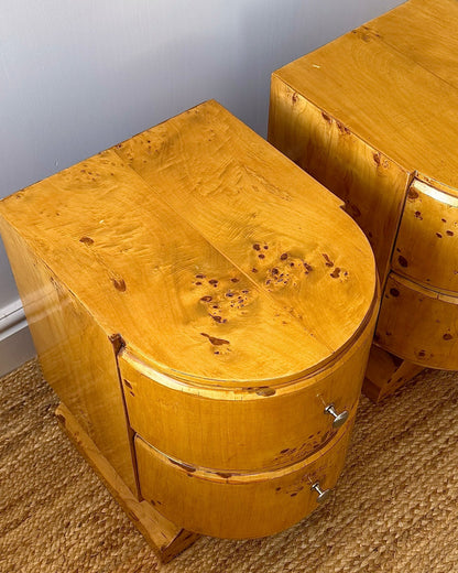 Pair of Art Deco Blonde Birdseye Maple Bedside Tables - Club Sourced