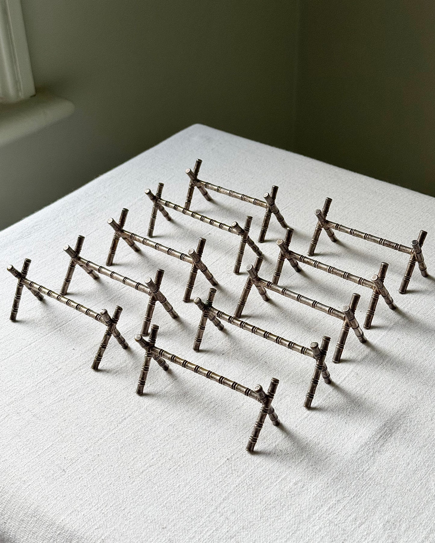 Set of 10 Silver Plated Bamboo Cutlery Rests