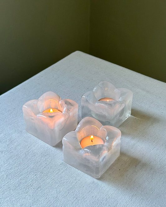 Set of 3 Scandinavian Ice Glass Tealight Holders