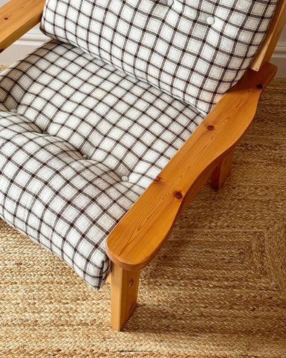 Scandinavian Pine Armchairs with Check Upholstery 1970s
