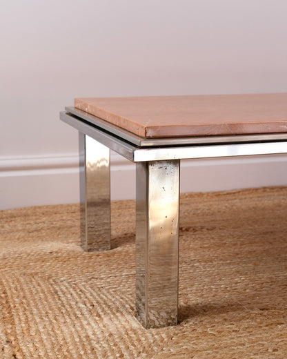 Rosa Verona Marble and Chrome Coffee Table, 1970s