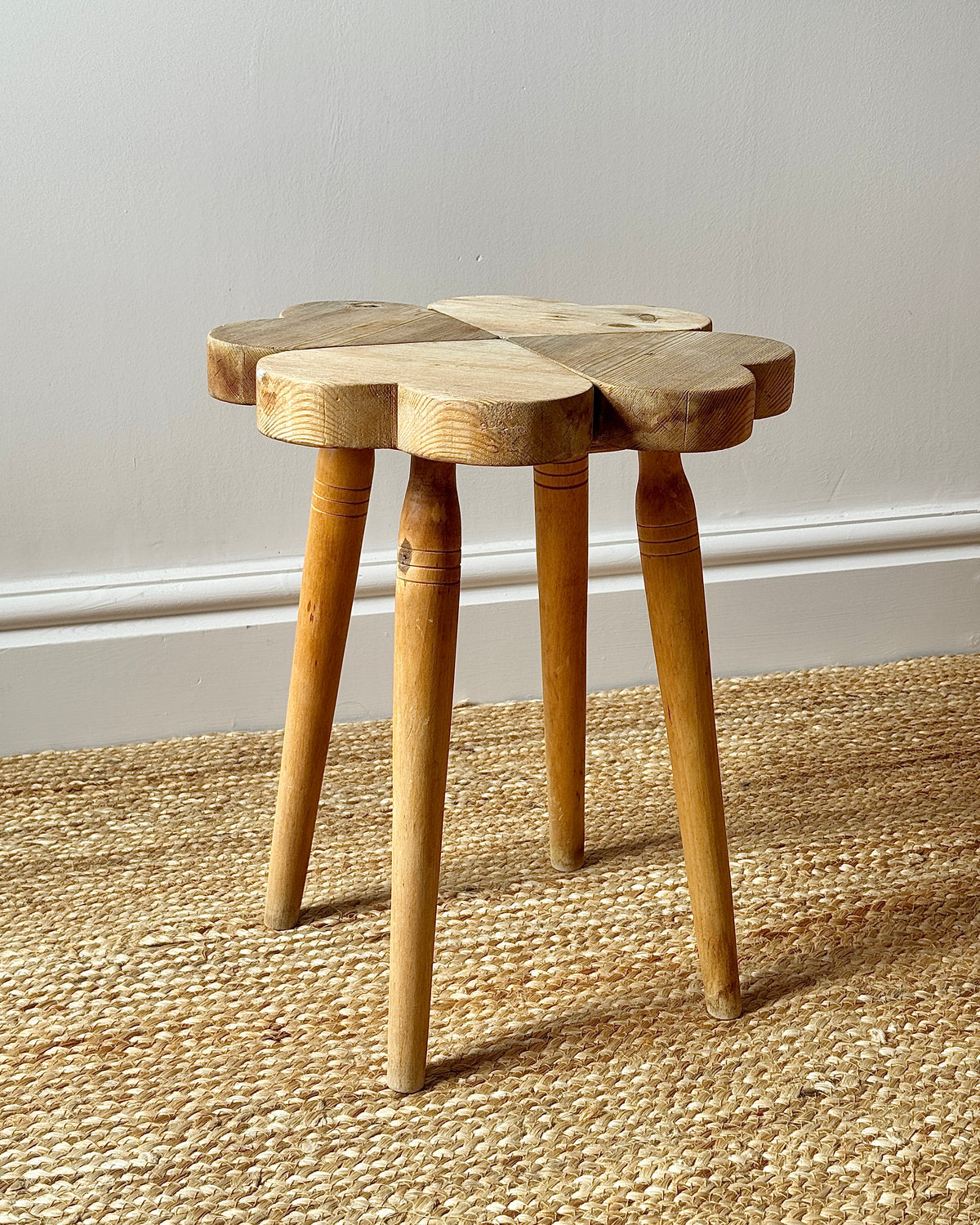 Swedish Pine Clover Stool, c.1960s