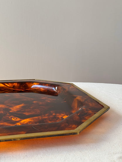 Octagonal Lucite Tortoiseshell Tray with Brass Rim, attributed to Maison Mercier