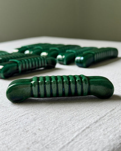 Set of 10 x French Mid-century Glossy Green Ceramic Cutlery Rests
