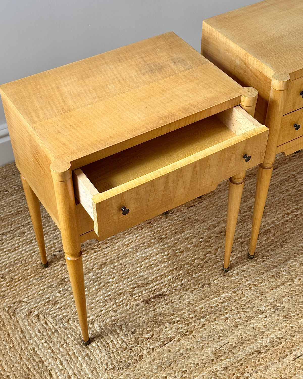 Pair of French Bedside Tables with Geometric Parquetry, c.1950