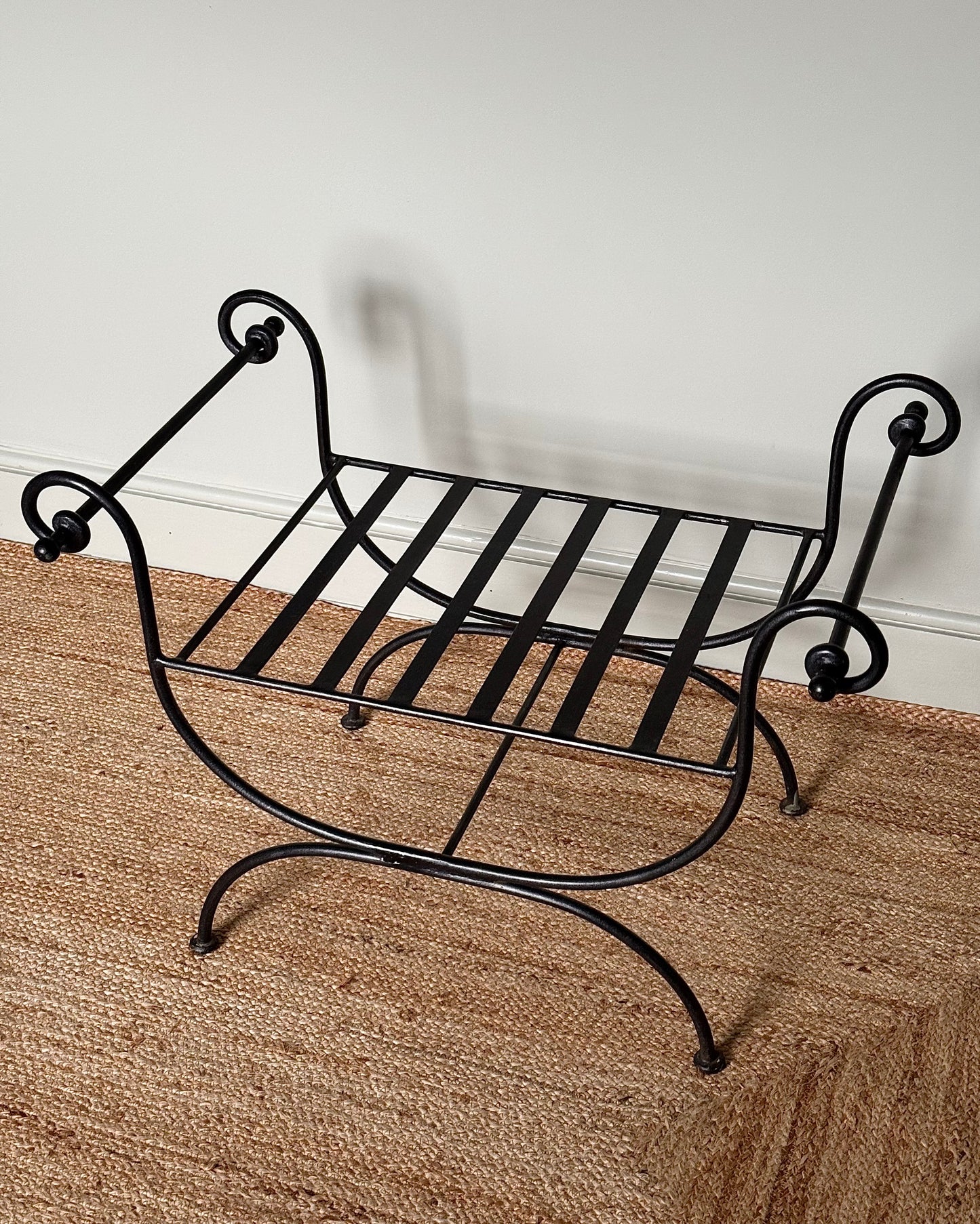 Pair of Wrought Iron Curule Stools with Scrolled Arms