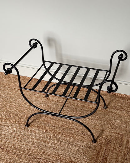 Pair of Wrought Iron Curule Stools with Scrolled Arms