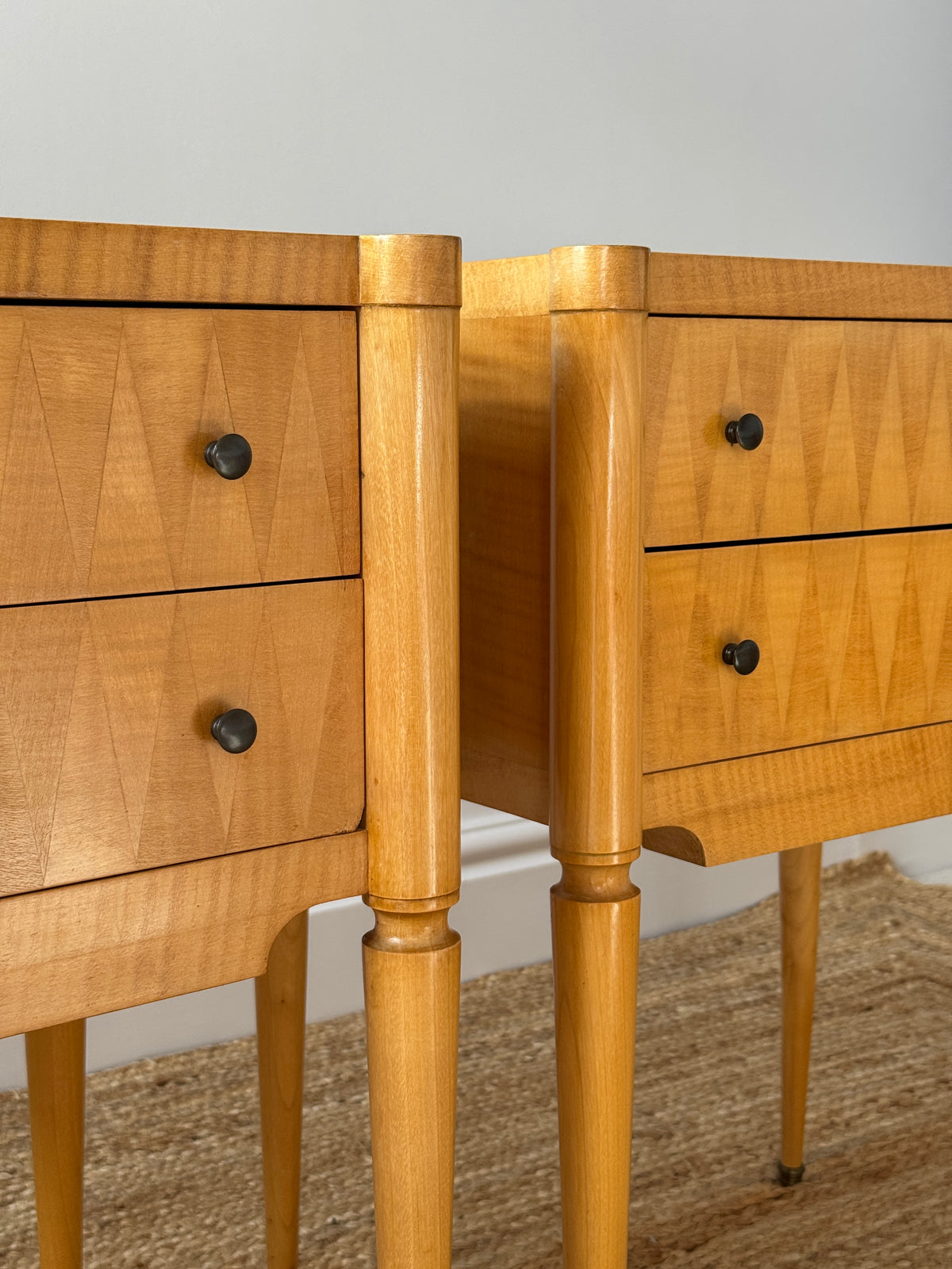 Pair of French Bedside Tables with Geometric Parquetry, c.1950