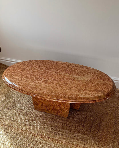 Large Italian Rosso Verona Marble Oval Coffee Table