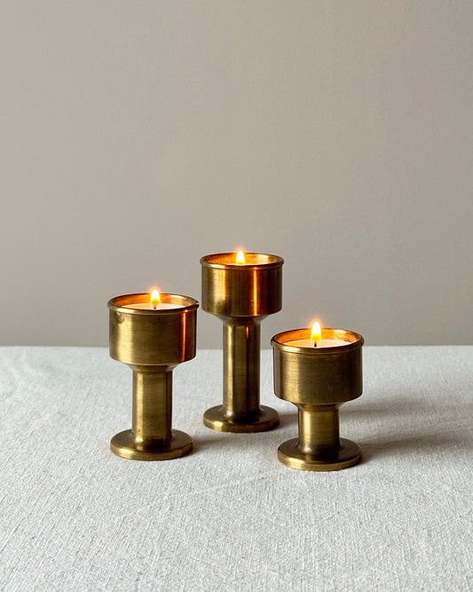 Set of 3 Swedish Tiered Brass Candleholders