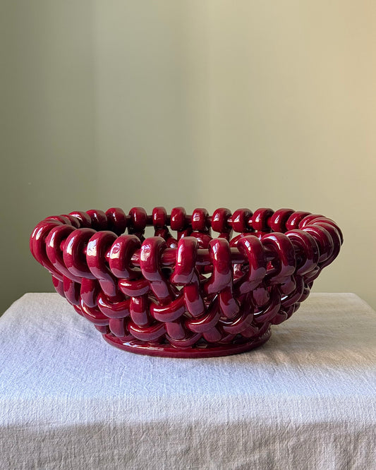 Jerome Massier Red Ceramic Weave Bowl