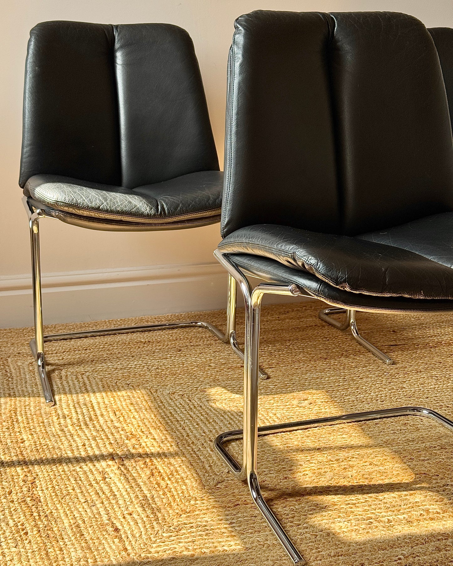 Set of Four Chrome and Leather Dining Chairs, Attributed to Tim Bates for Pieff 1970s
