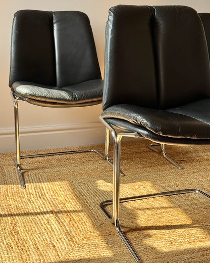 Set of Four Chrome and Leather Dining Chairs, Attributed to Tim Bates for Pieff 1970s