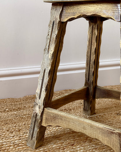 French Folk Art Carved Oak Stool
