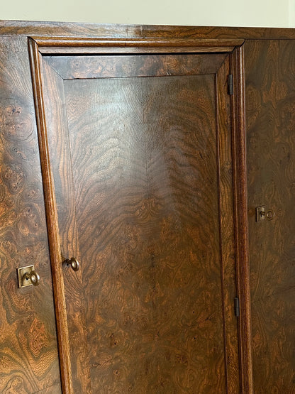 Large French Art Deco Walnut Burr Cabinet, c.1930s