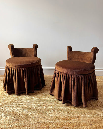 Pair of Brown Velvet French Slipper Chairs - Club Sourced