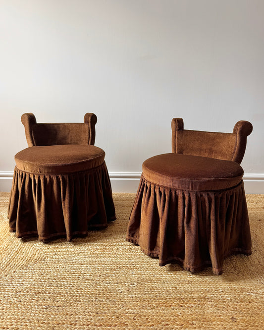 Pair of Brown Velvet French Slipper Chairs