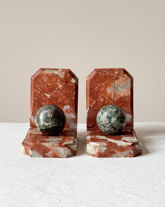 Pair of Art Deco Red Marble Bookends
