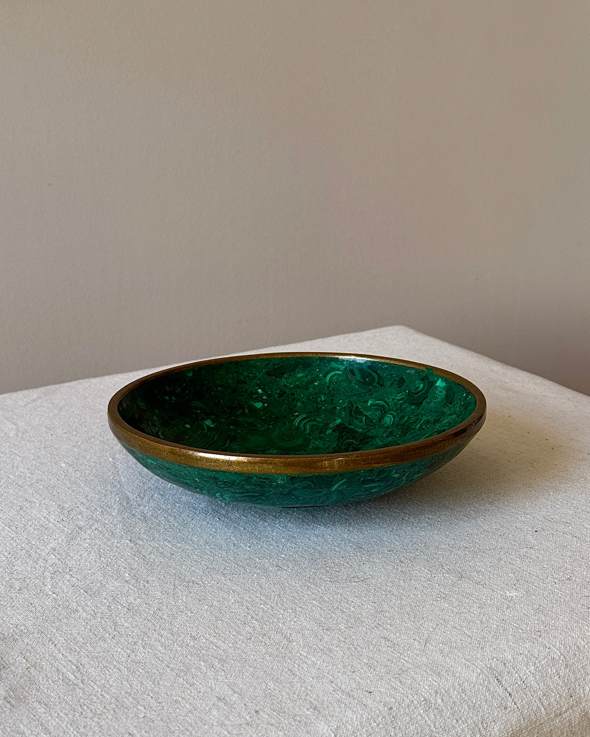 Malachite Bowl with Brass Rim