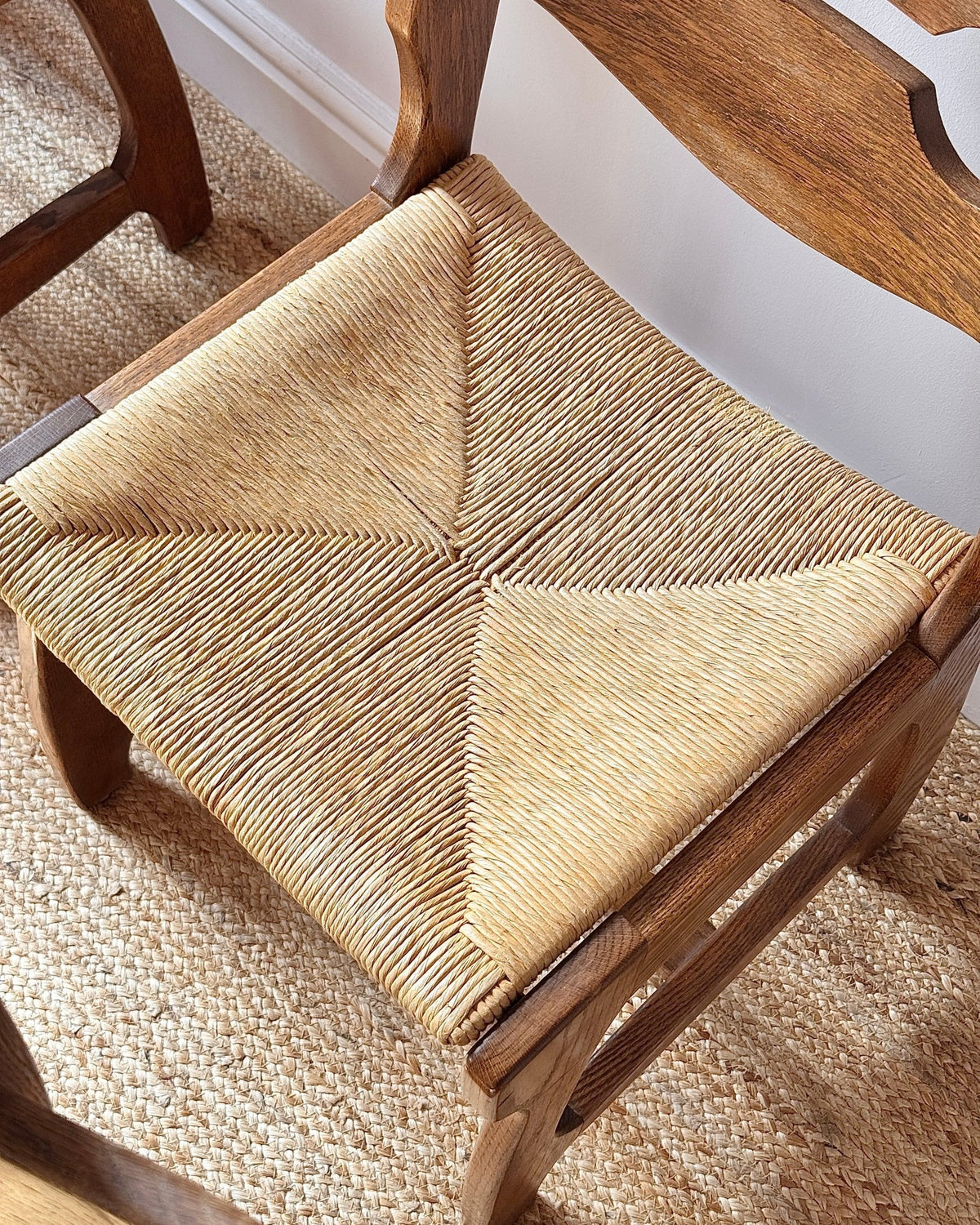 Set of Four Razor Back Oak & Woven Dining Chairs by Guillerme et Chambron - Club Sourced