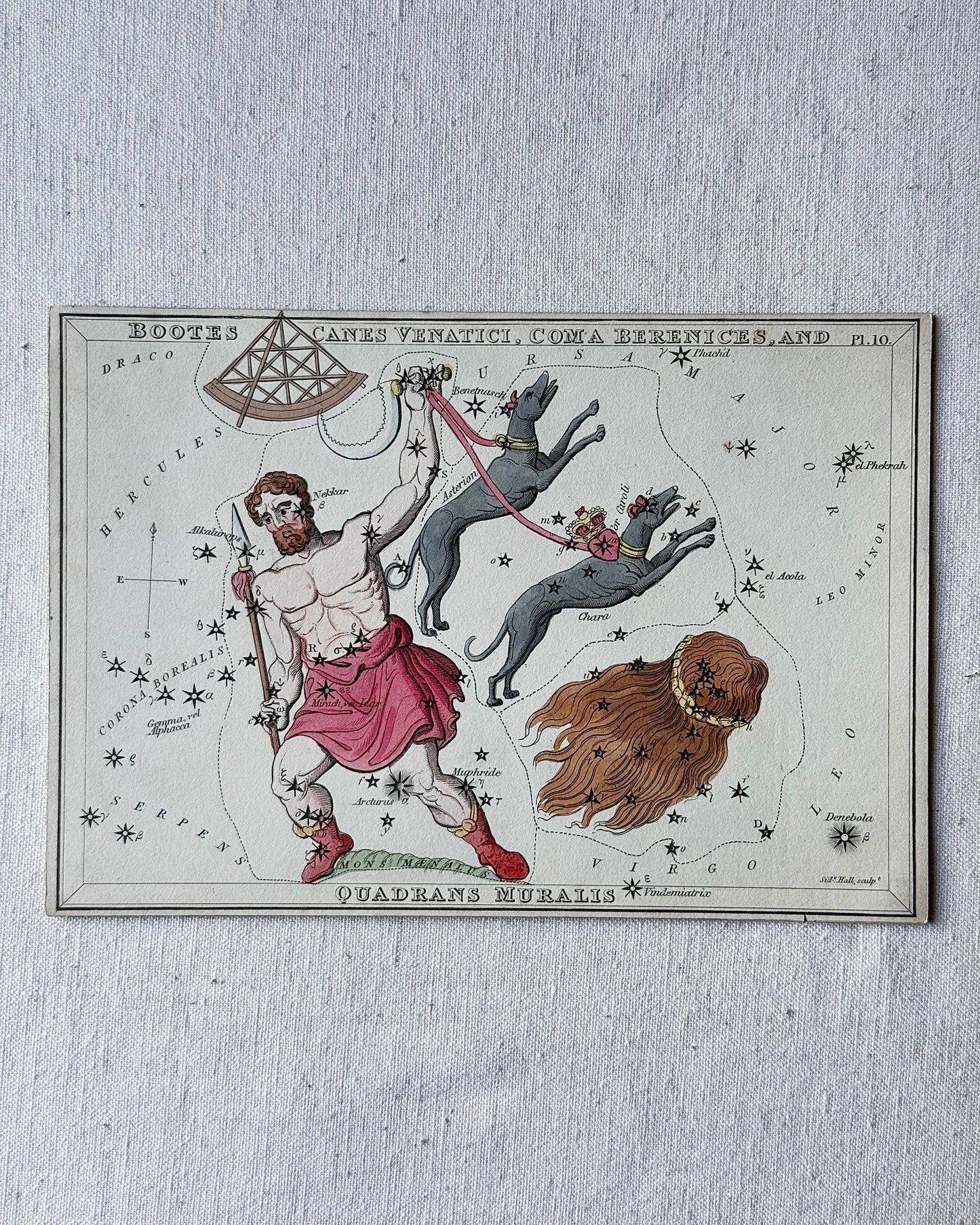 Antique Hand-Painted Constellation Print ‘Urania’s Mirror’ by Sidney Hall c. 1825