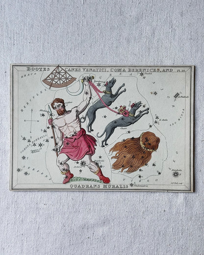 Antique Hand-Painted Constellation Print ‘Urania’s Mirror’ by Sidney Hall c. 1825