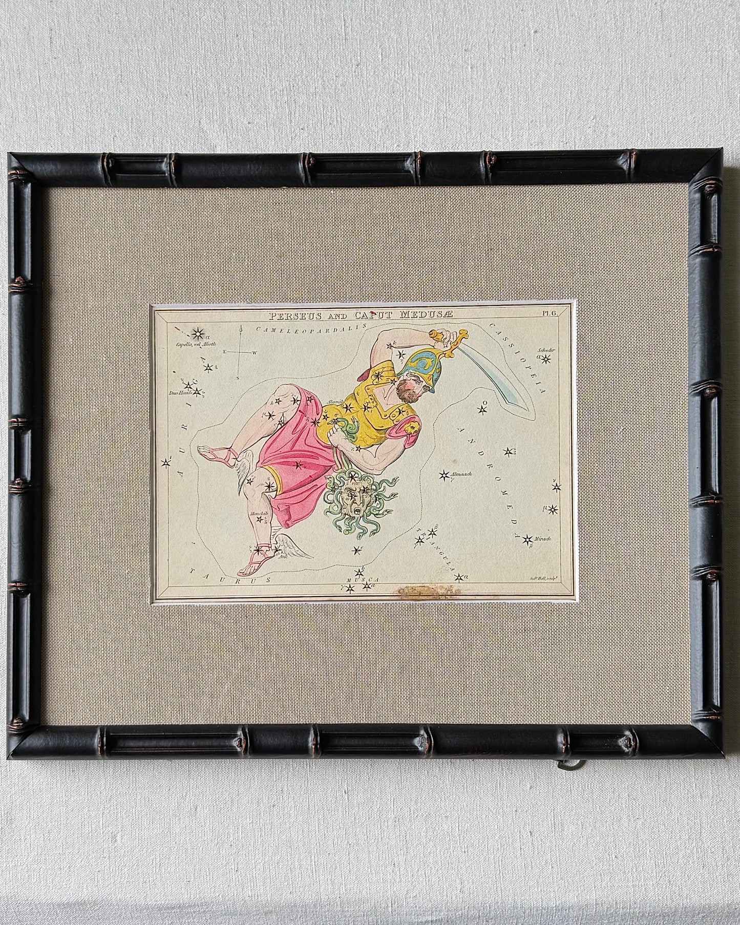 Antique Hand-Painted Constellation Print ‘Urania’s Mirror’ by Sidney Hall c. 1825