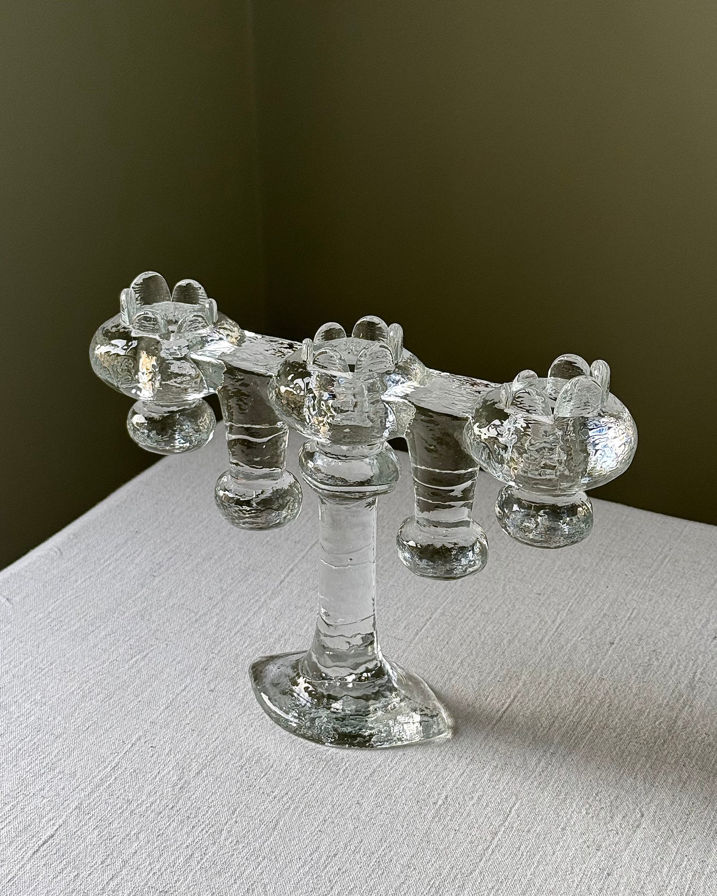Swedish Glass Candelabra by Pukeberg Glasbruk