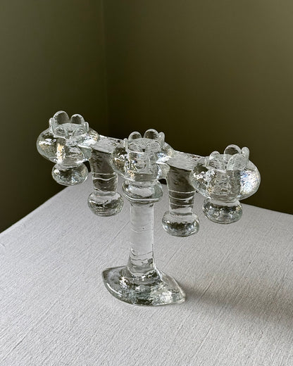 Swedish Glass Candelabra by Pukeberg Glasbruk