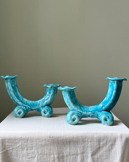 Pair of French Glazed Candlesticks