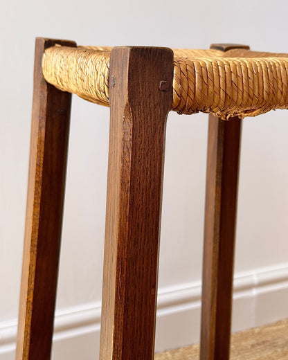 Pair of French Oak Rush Bar Stools - Club Sourced