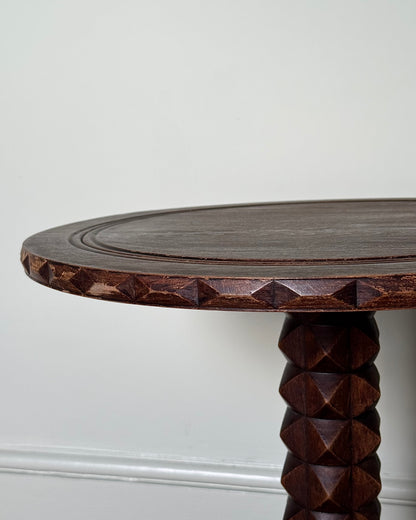 French Carved Oak Pedestal Table in the manner of Charles Dudouyt