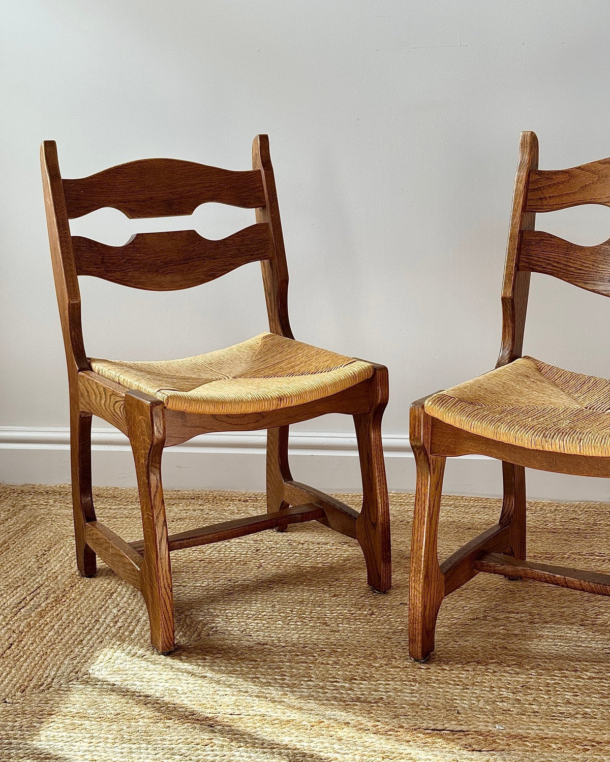 Set of Four Razor Back Oak & Woven Dining Chairs by Guillerme et Chambron - Club Sourced