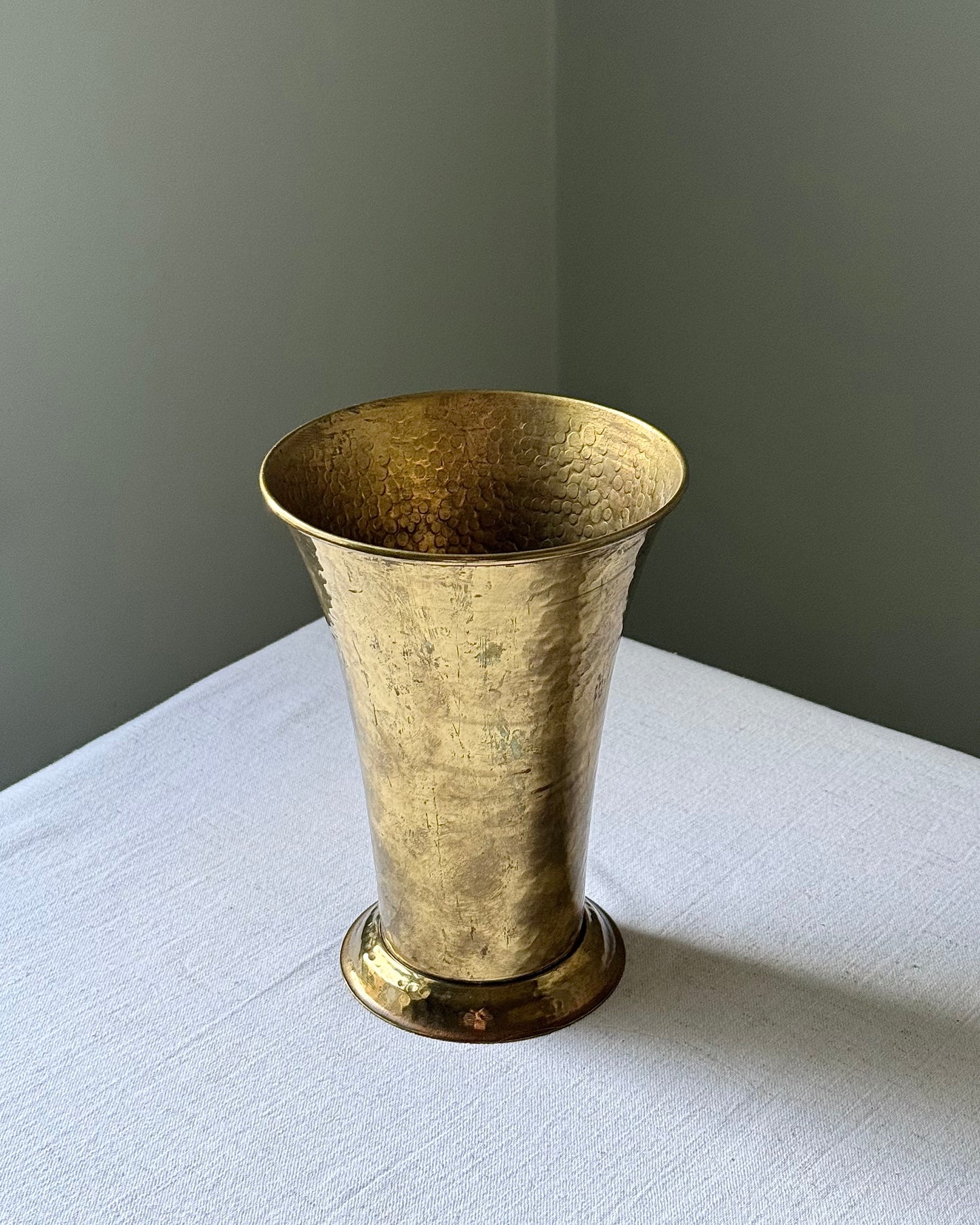 Swedish Art Deco Hammered Brass Vase by Karl Nilsson for Vessigebro