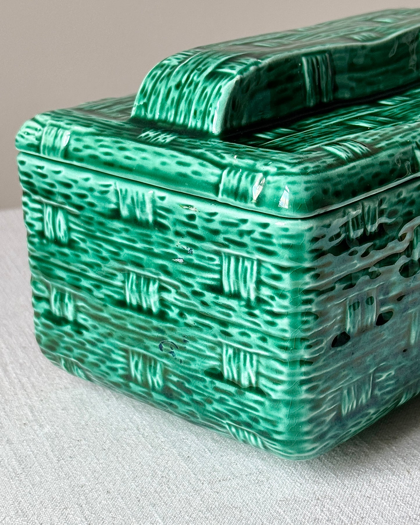 Digoin & Sarreguemines Green Basketweave Lidded Box