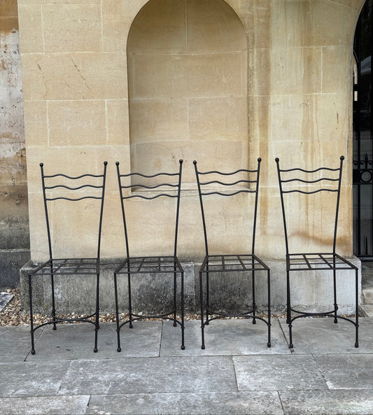 Set of 4 French Wrought Iron Post-modern Squiggle Dining Chairs