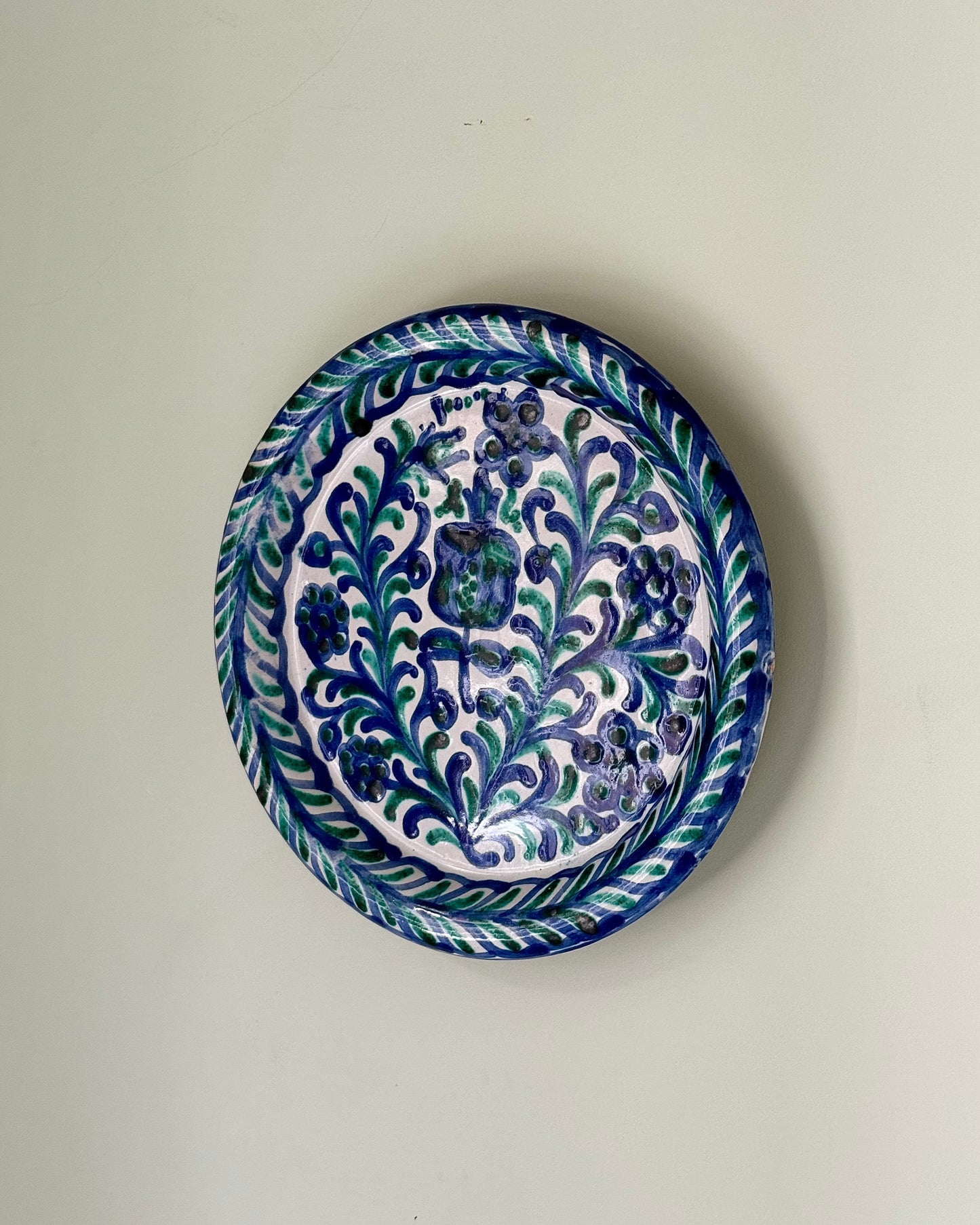 Fajalauza Ceramic Plate with Hand Painted Blue and Green Floral Motifs