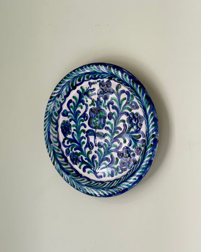 Fajalauza Ceramic Plate with Hand Painted Blue and Green Floral Motifs