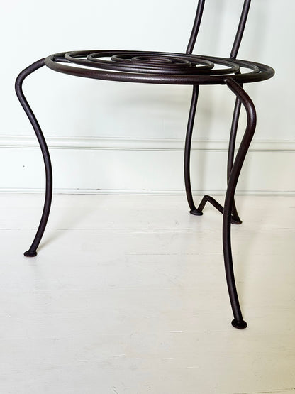 Pair of French Atelier Wrought Iron Spiral Chairs, Signed JTS