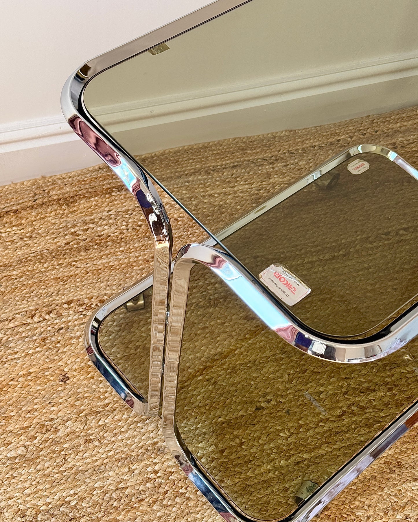 Italian Chrome & Smoked Glass Bar Cart by Tricon