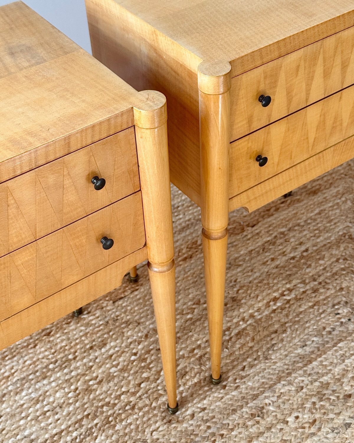 Pair of French Bedside Tables with Geometric Parquetry, c.1950