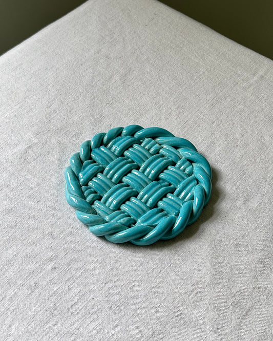 Vallauris Woven Turquoise Glaze Coaster/Trivet
