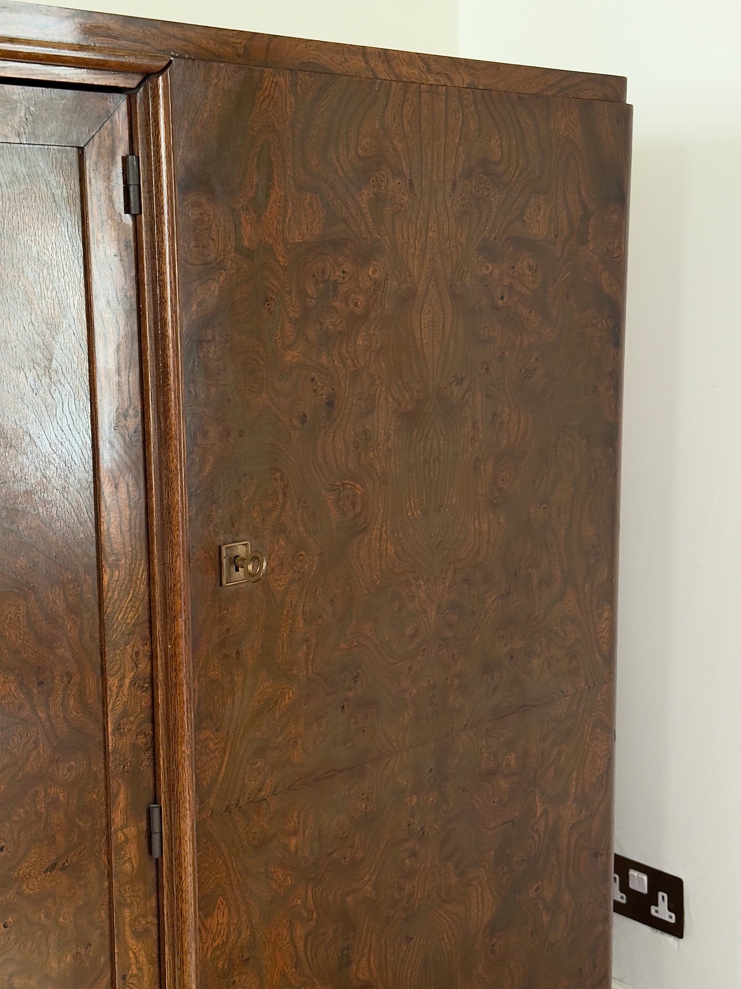 Large French Art Deco Walnut Burr Cabinet, c.1930s