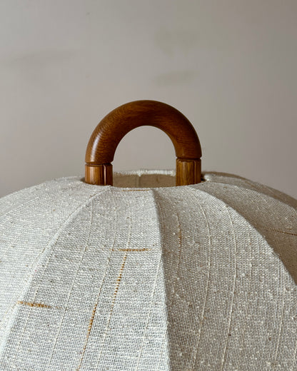 German Oak Floor Lamp with Domed Linen Shade, c.1970