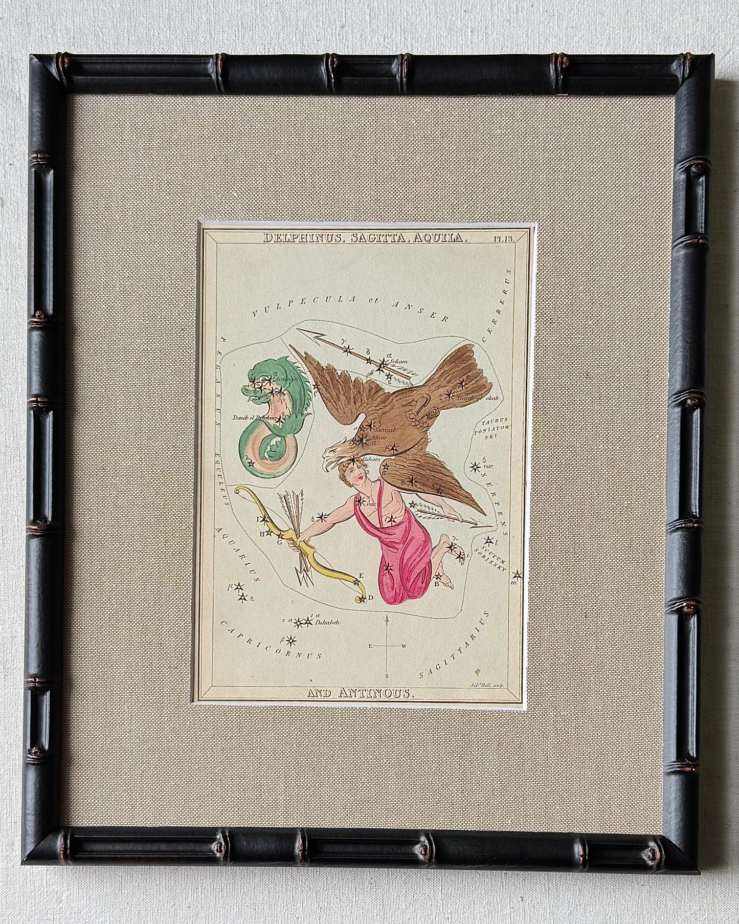 Antique Hand-Painted Constellation Print ‘Urania’s Mirror’ by Sidney Hall c. 1825