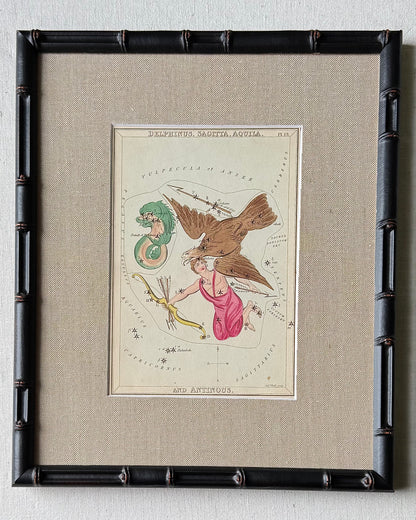 Antique Hand-Painted Constellation Print ‘Urania’s Mirror’ by Sidney Hall c. 1825