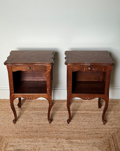 Pair of French Oak Parquetry Bedside Tables, circa. 1940’s