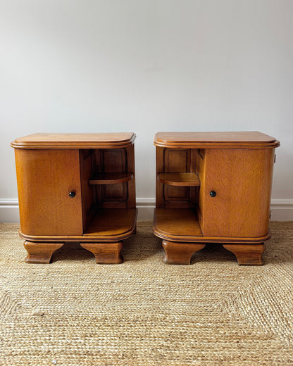 Pair of French Art Deco Oak Bedside Tables c.1930s