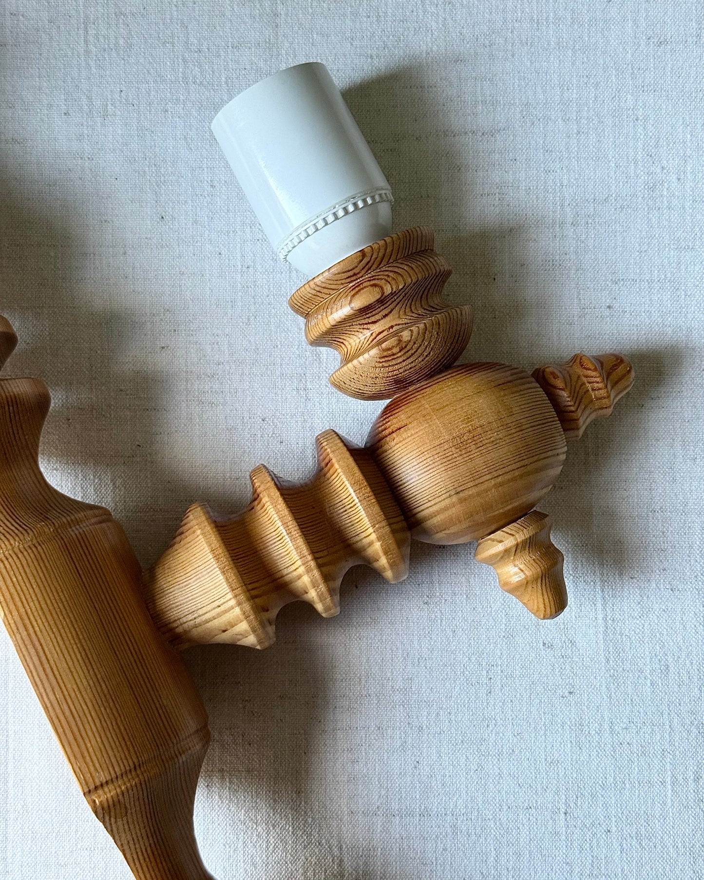 Swedish Turned Pine Wall Sconce, 1970s